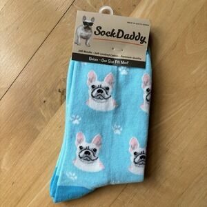 French Bulldog Fun Socks Unisex Novelty Soft Cotton Funny Gifts Blue Dog Paws